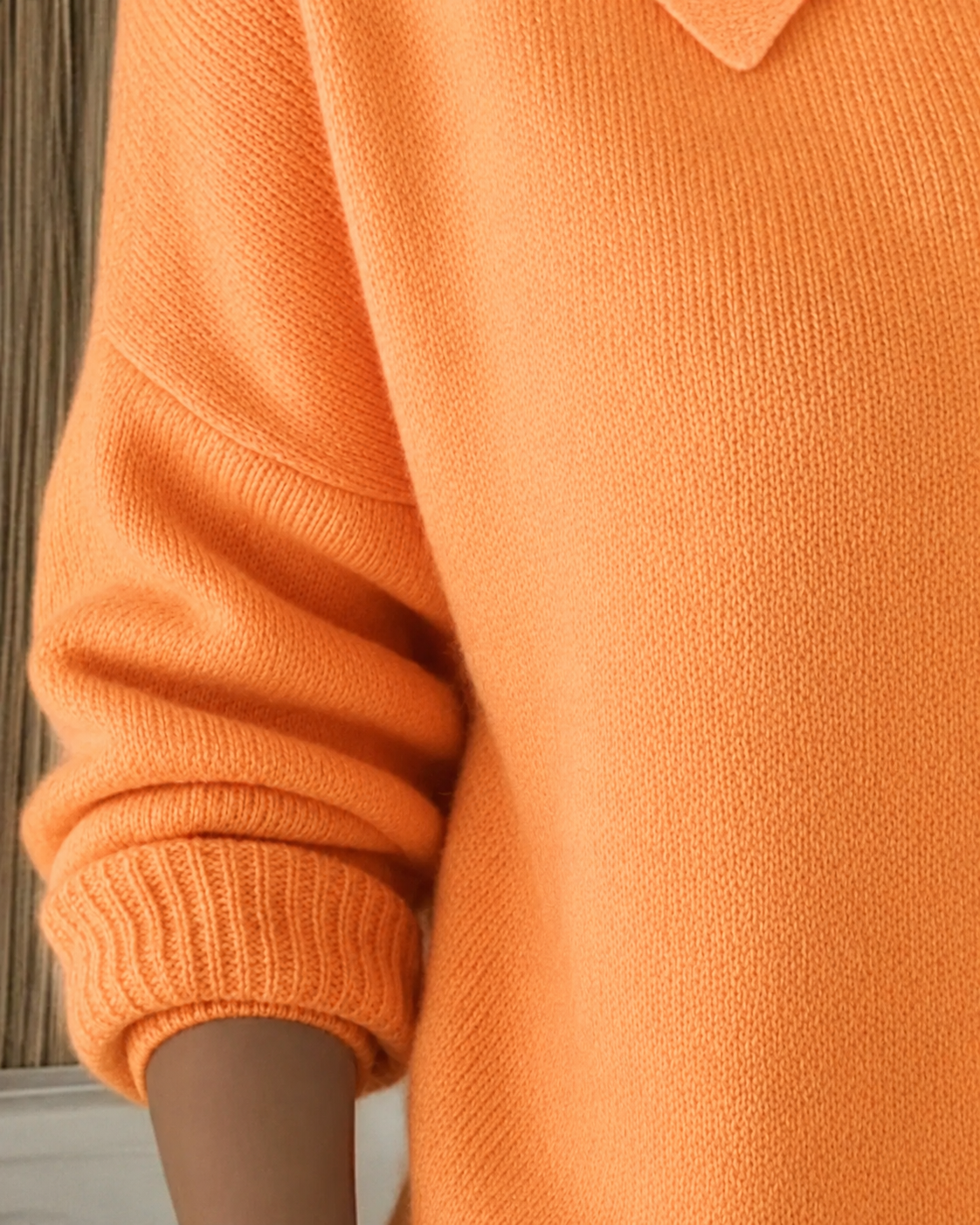 Button collar cardigan, back view