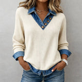 Wistara ribbed sweater with contrast collar for women