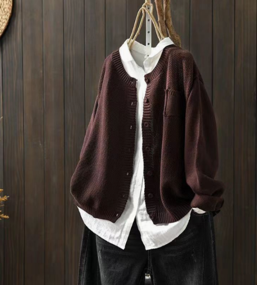 Oversized cardigan showing long drape