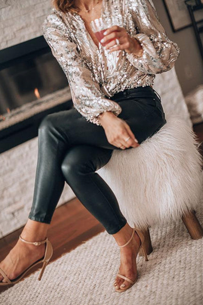 Dahlia | Sequin V-Neck Long Sleeve Party Blouse