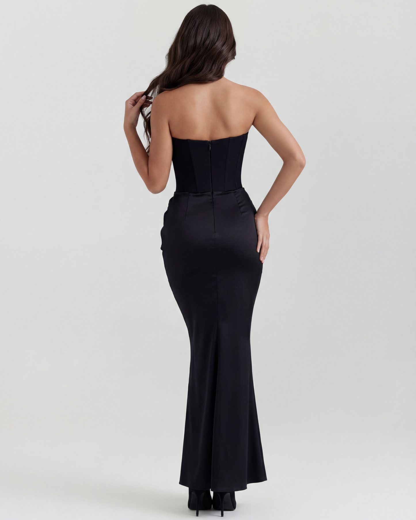 Honorine | Strapless Boned Bodice Stretch Crepe Maxi Evening Dress