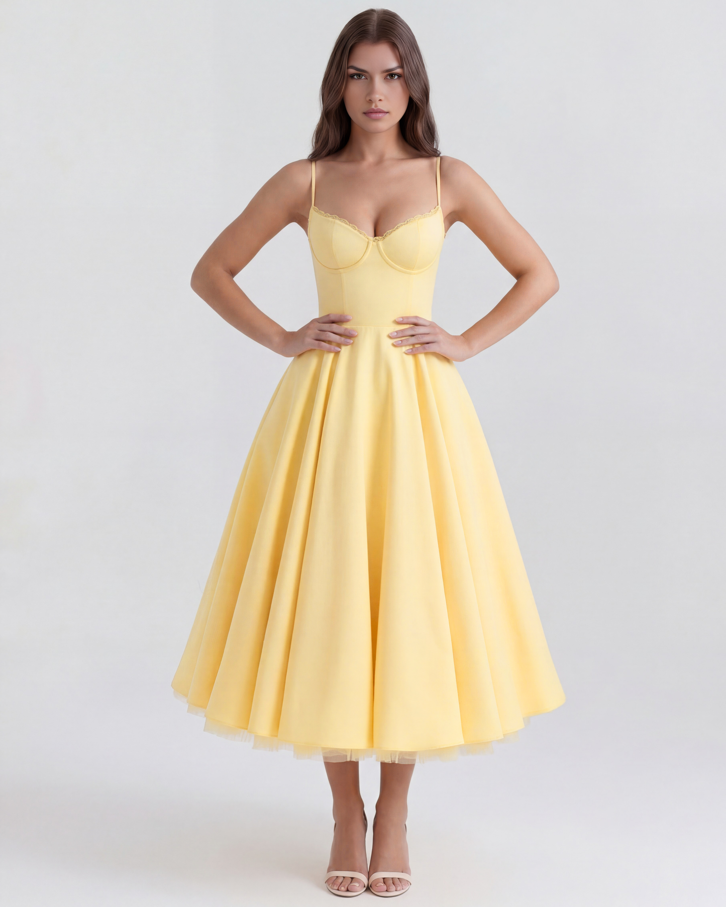 Nadine | Sweetheart Neckline Boned Tulle Midi Wedding Guest Dress