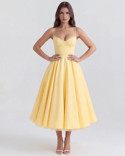 Nadine | Sweetheart Neckline Boned Tulle Midi Wedding Guest Dress