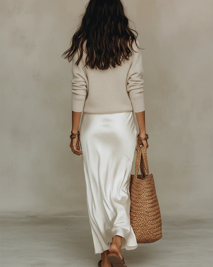Elvida | Satin Skirt and Knit Jumper Set