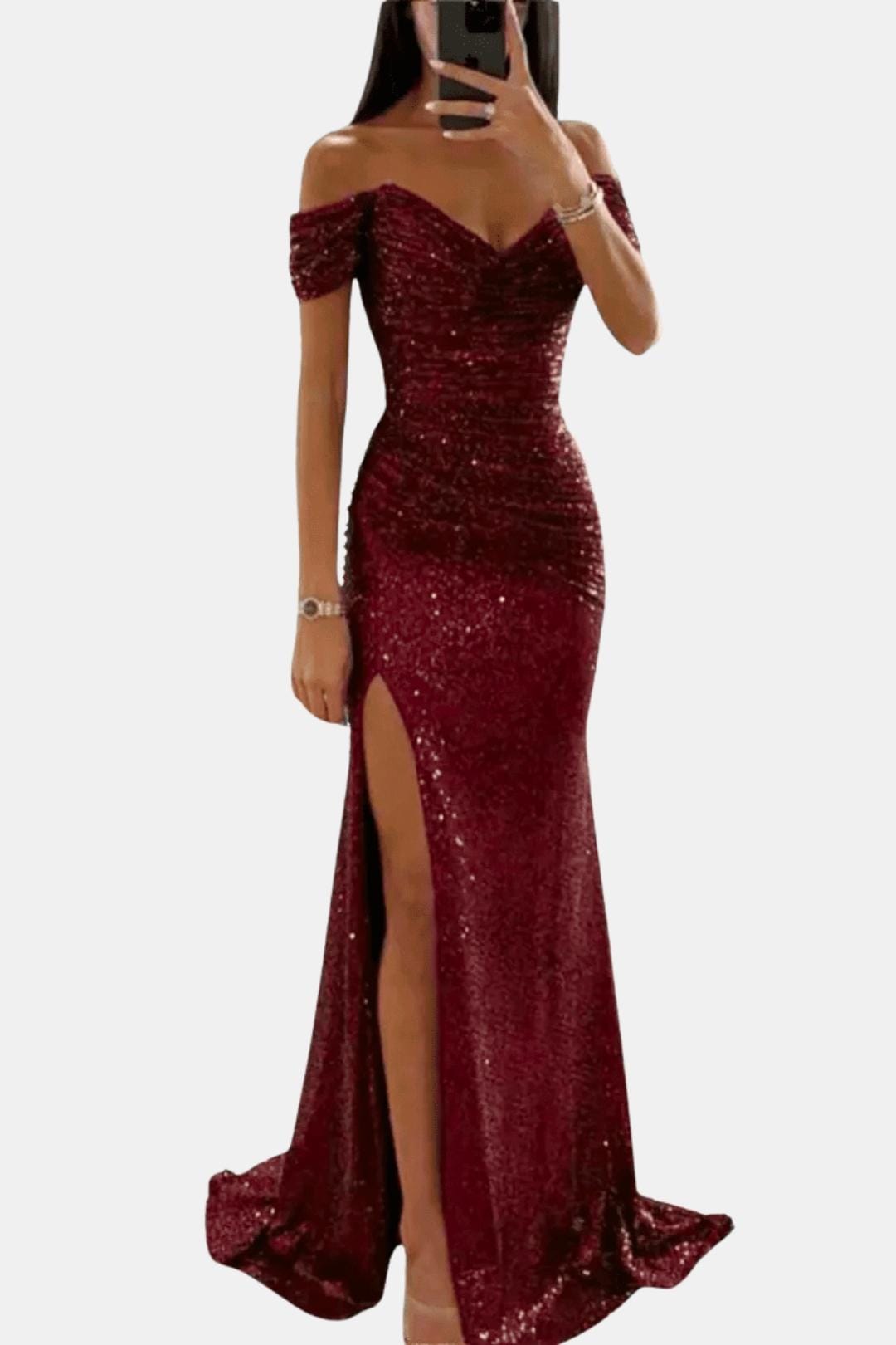 Olivia | Off Shoulder Sequin Maxi Dress Elegant