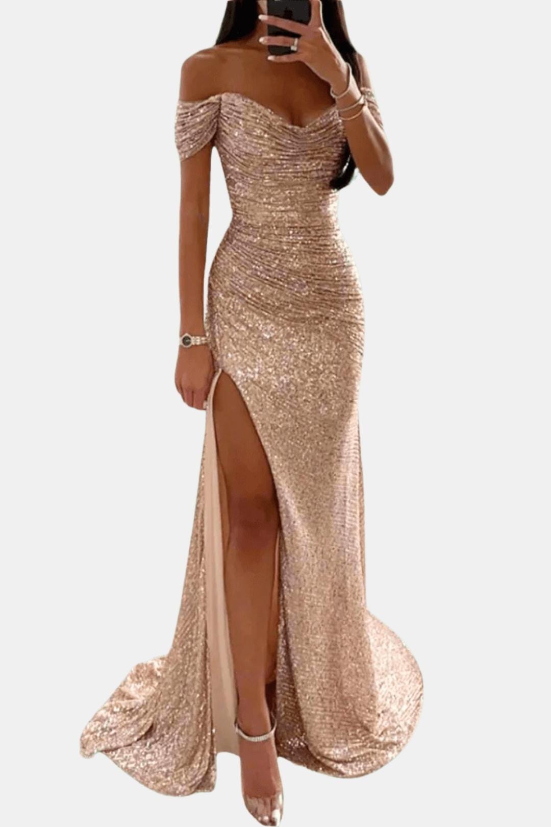 Olivia | Off Shoulder Sequin Maxi Dress Elegant
