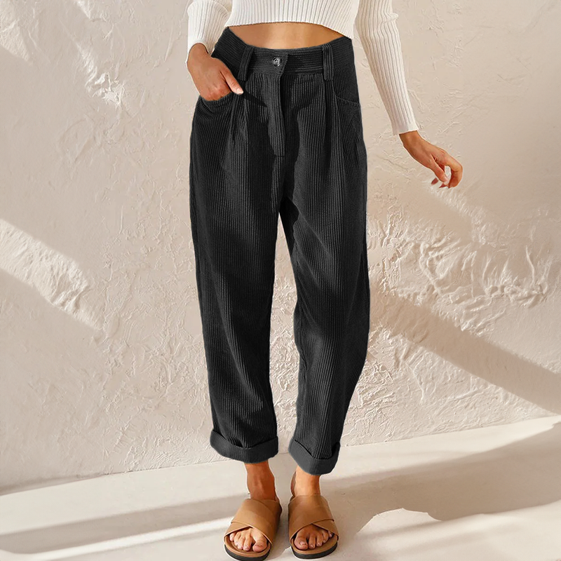 Corduroy trousers detail showing wale texture