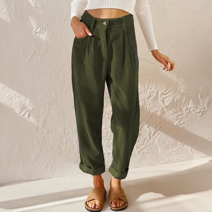 High-waist corduroy trousers in brown colourway
