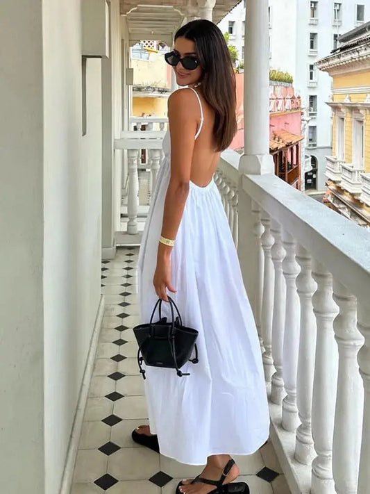 Brigitte | Sleeveless White A-Line Midi Wedding Guest Dress