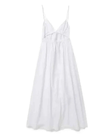 Brigitte | Sleeveless White A-Line Midi Wedding Guest Dress