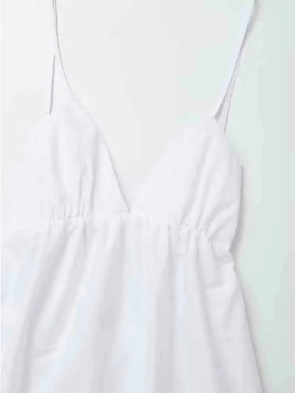 Brigitte | Sleeveless White A-Line Midi Wedding Guest Dress