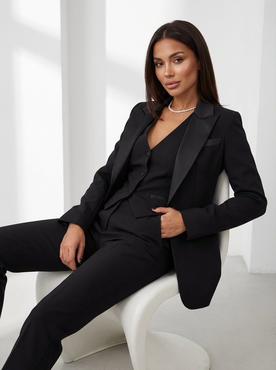 Three-piece suit showing button-front vest detail