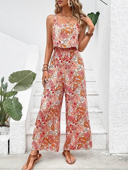 Floral wide-leg jumpsuit, side view