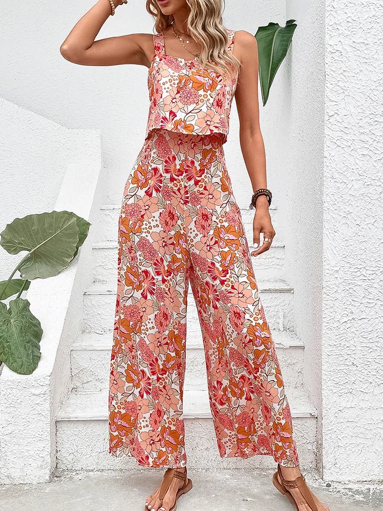 Wide-leg floral jumpsuit back view