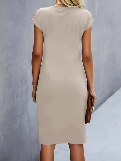 Maelle | Ruched Short Sleeve Bodycon Work Midi Dress