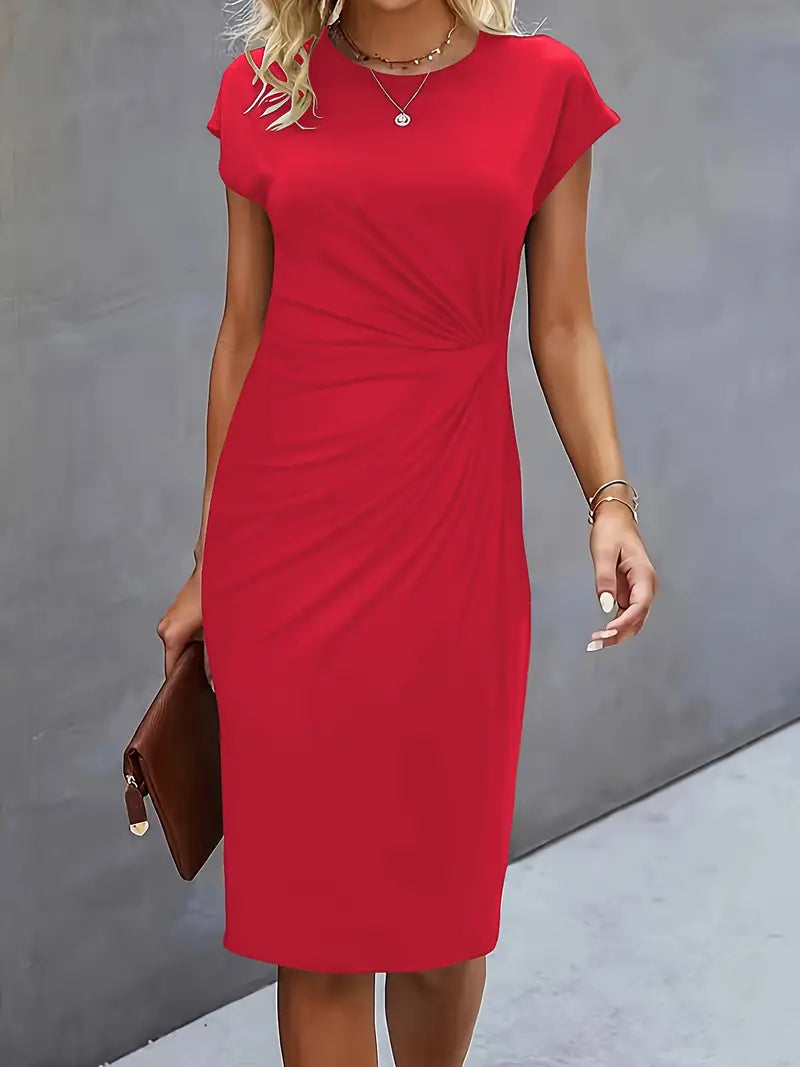 Maelle | Ruched Short Sleeve Bodycon Work Midi Dress