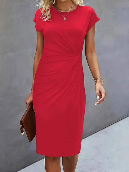Maelle | Ruched Short Sleeve Bodycon Work Midi Dress
