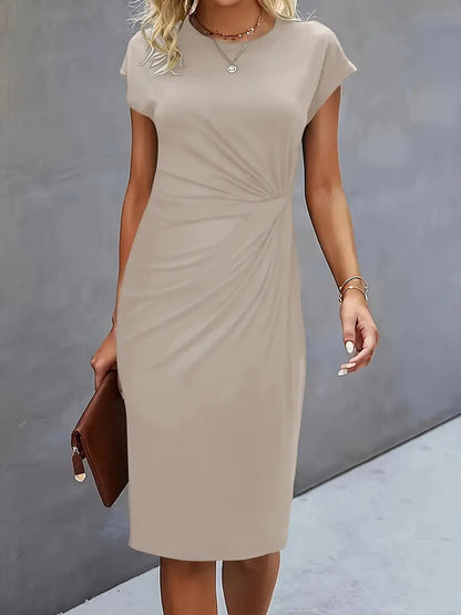 Maelle | Ruched Short Sleeve Bodycon Work Midi Dress