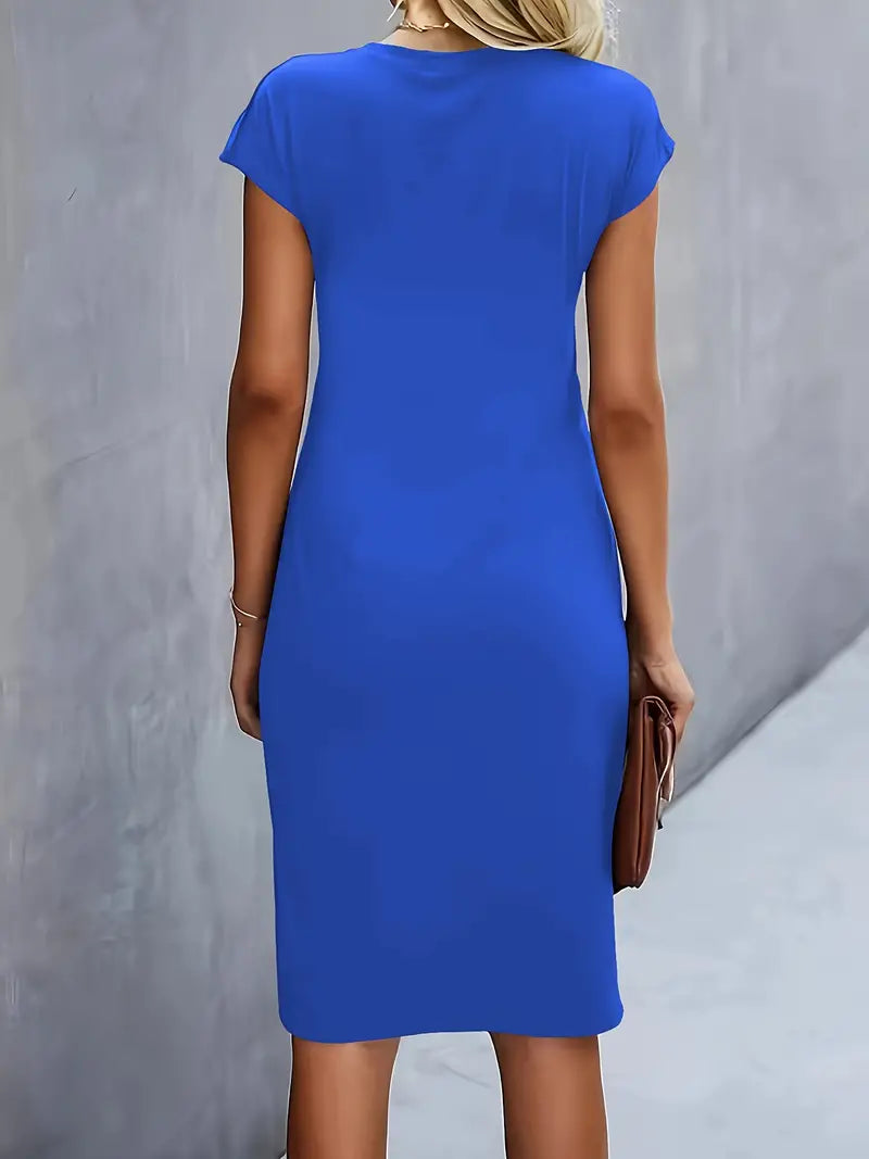 Maelle | Ruched Short Sleeve Bodycon Work Midi Dress