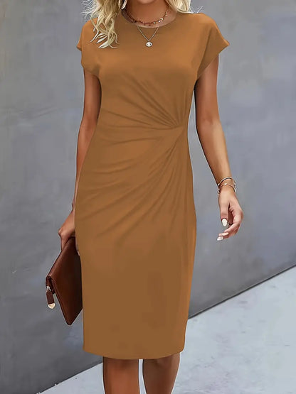 Maelle | Ruched Short Sleeve Bodycon Work Midi Dress