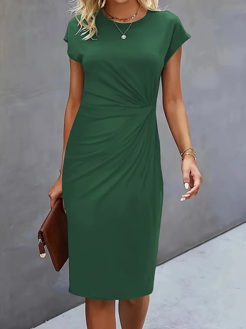 Maelle | Ruched Short Sleeve Bodycon Work Midi Dress