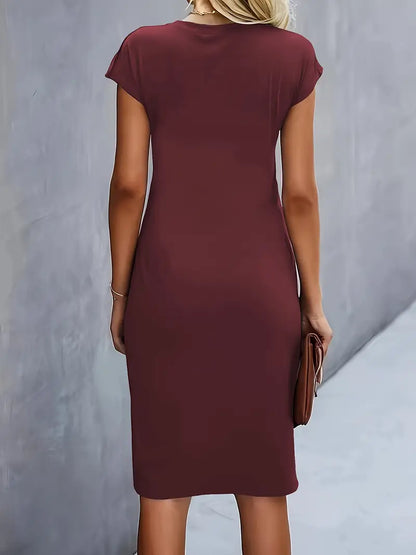 Maelle | Ruched Short Sleeve Bodycon Work Midi Dress