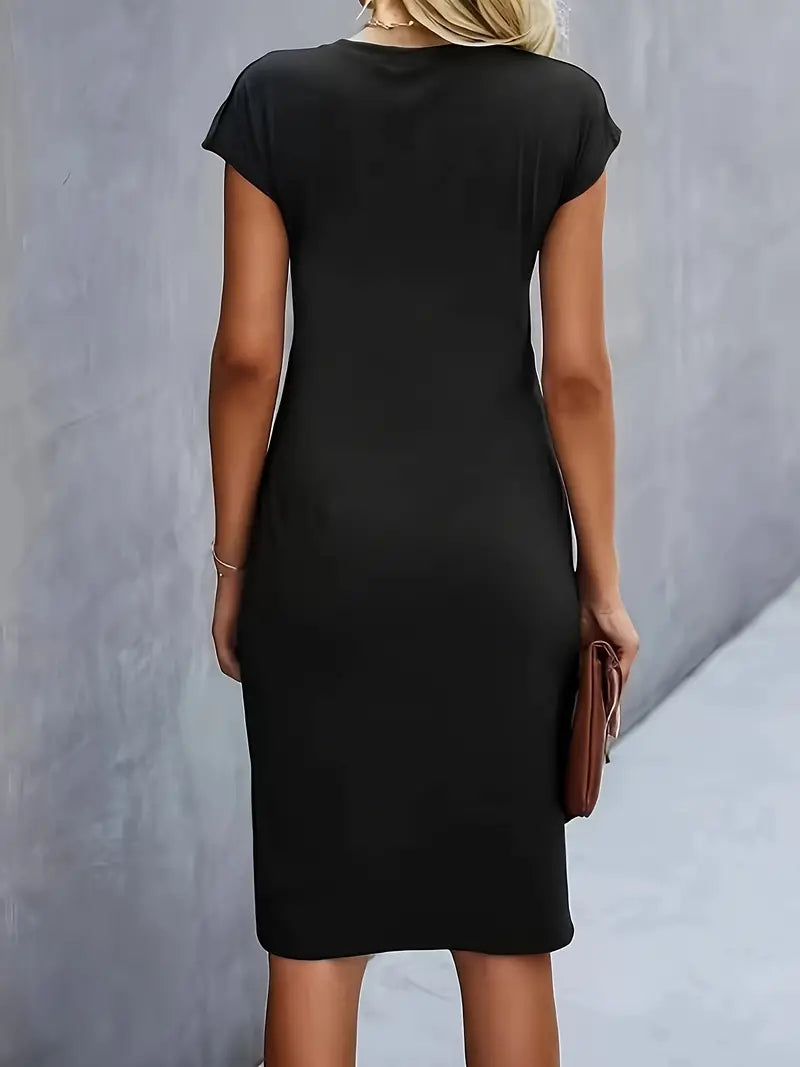 Maelle | Ruched Short Sleeve Bodycon Work Midi Dress