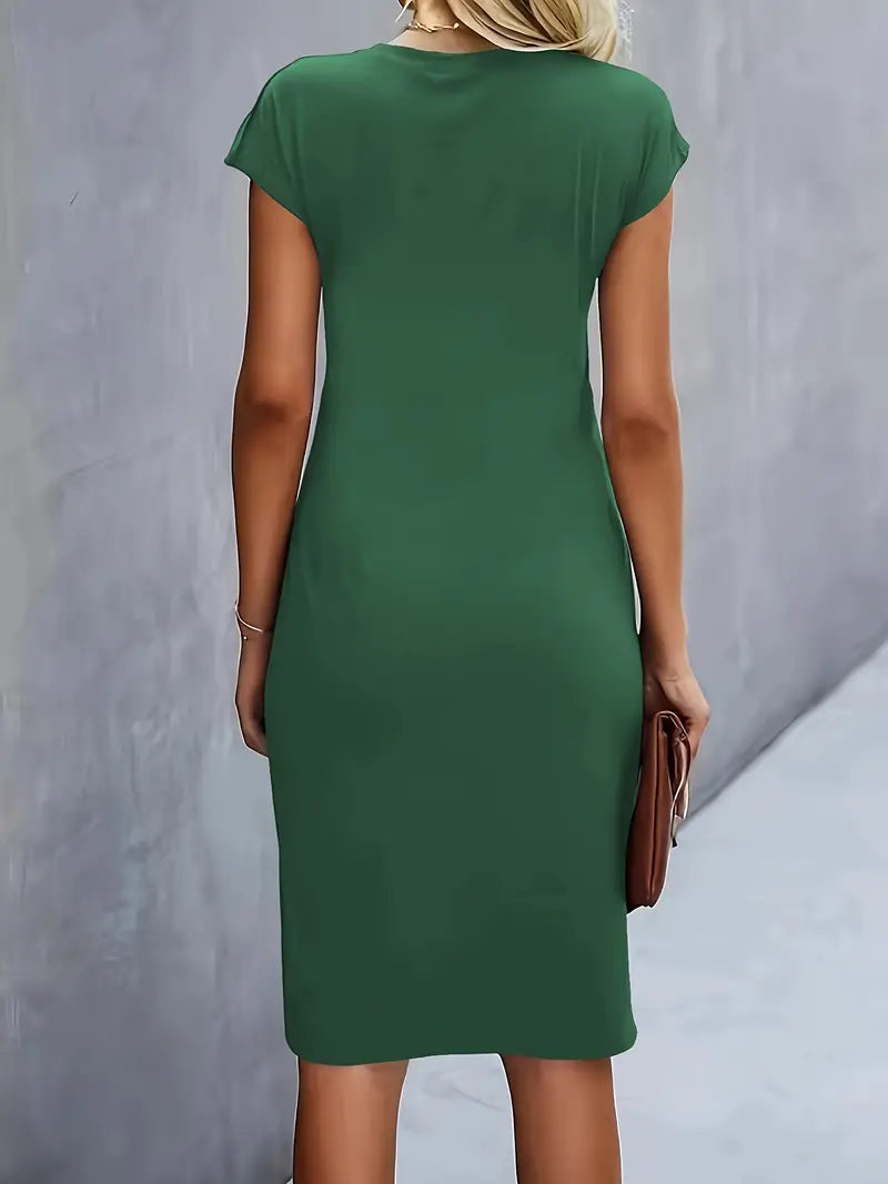 Maelle | Ruched Short Sleeve Bodycon Work Midi Dress