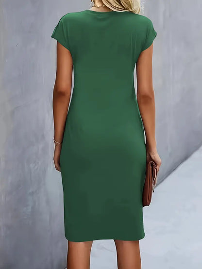Maelle | Ruched Short Sleeve Bodycon Work Midi Dress