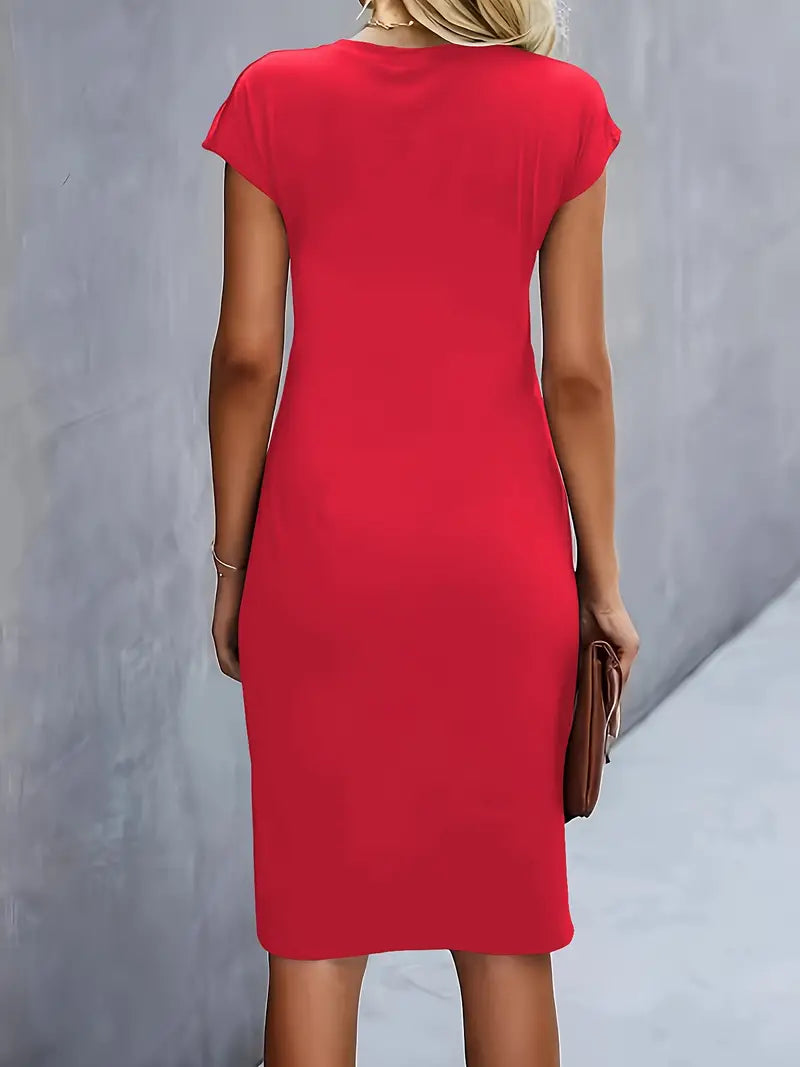 Maelle | Ruched Short Sleeve Bodycon Work Midi Dress