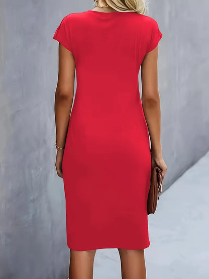 Maelle | Ruched Short Sleeve Bodycon Work Midi Dress