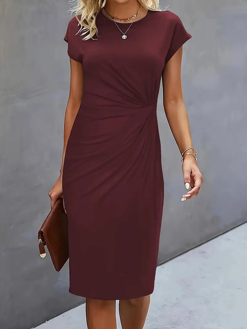Maelle | Ruched Short Sleeve Bodycon Work Midi Dress
