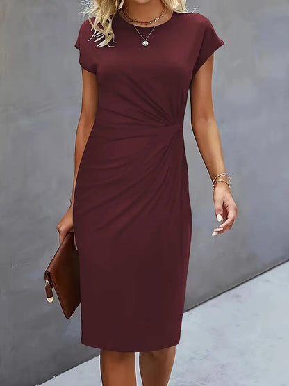 Maelle | Ruched Short Sleeve Bodycon Work Midi Dress