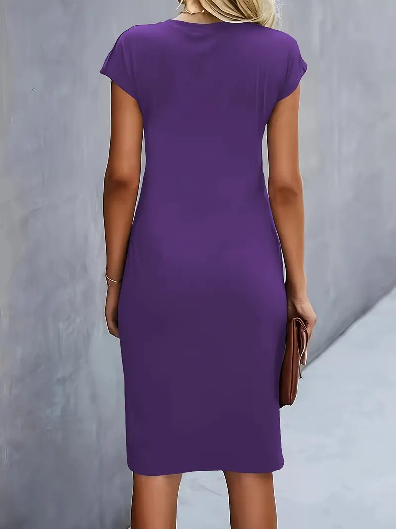 Maelle | Ruched Short Sleeve Bodycon Work Midi Dress