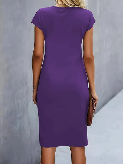 Maelle | Ruched Short Sleeve Bodycon Work Midi Dress