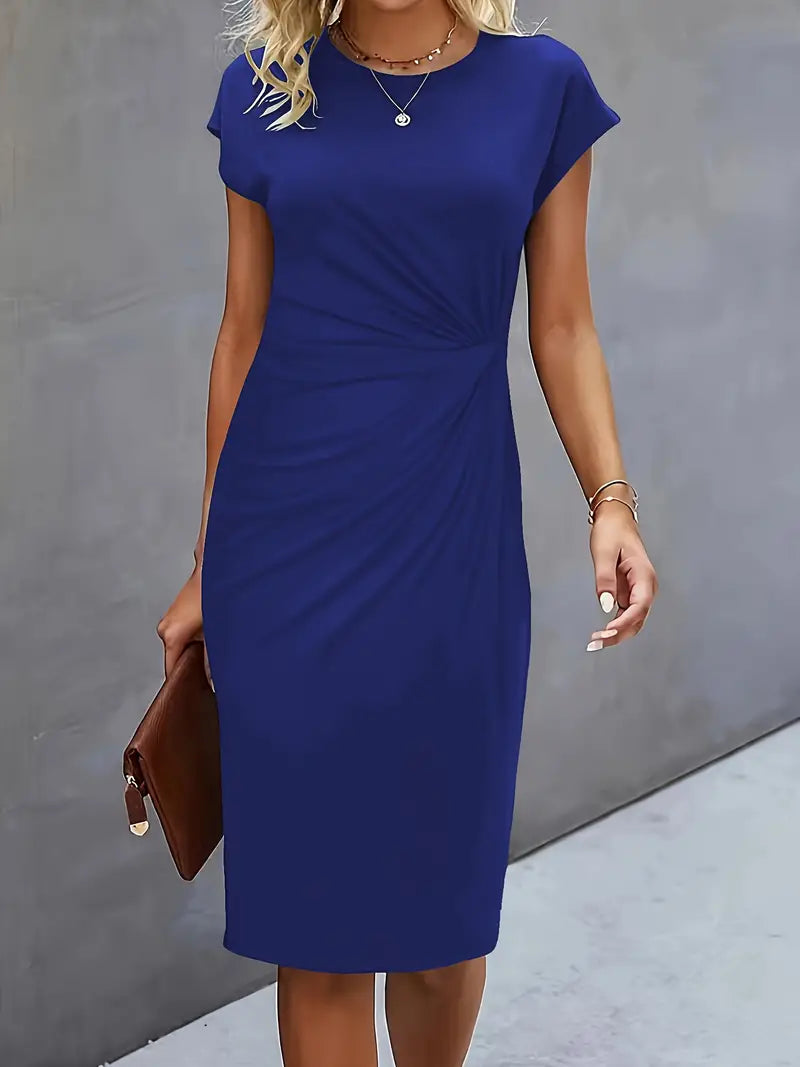 Maelle | Ruched Short Sleeve Bodycon Work Midi Dress