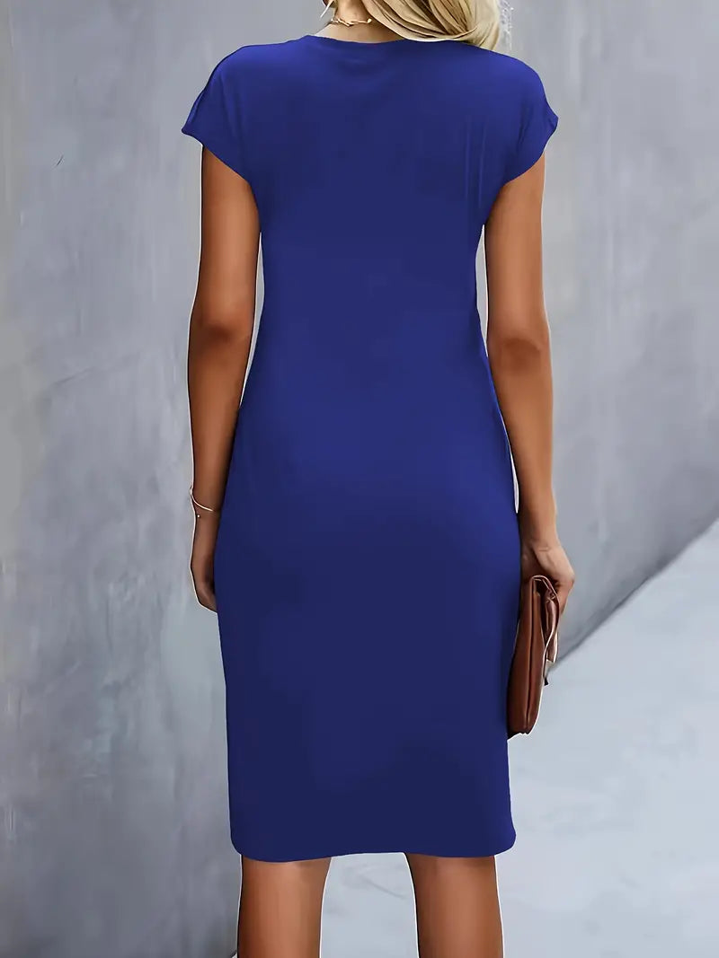 Maelle | Ruched Short Sleeve Bodycon Work Midi Dress