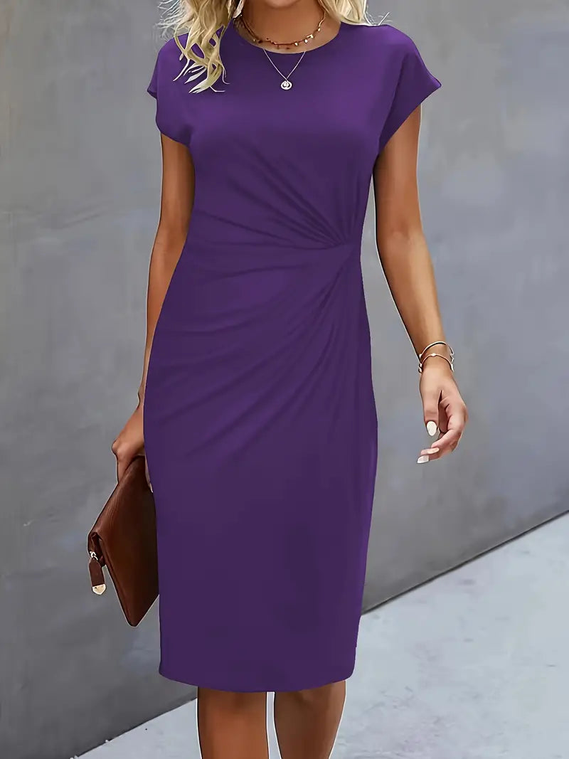 Maelle | Ruched Short Sleeve Bodycon Work Midi Dress