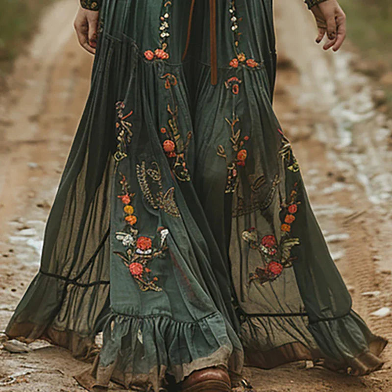 Selvara | Long Sleeve Floral Boho Maxi Dress