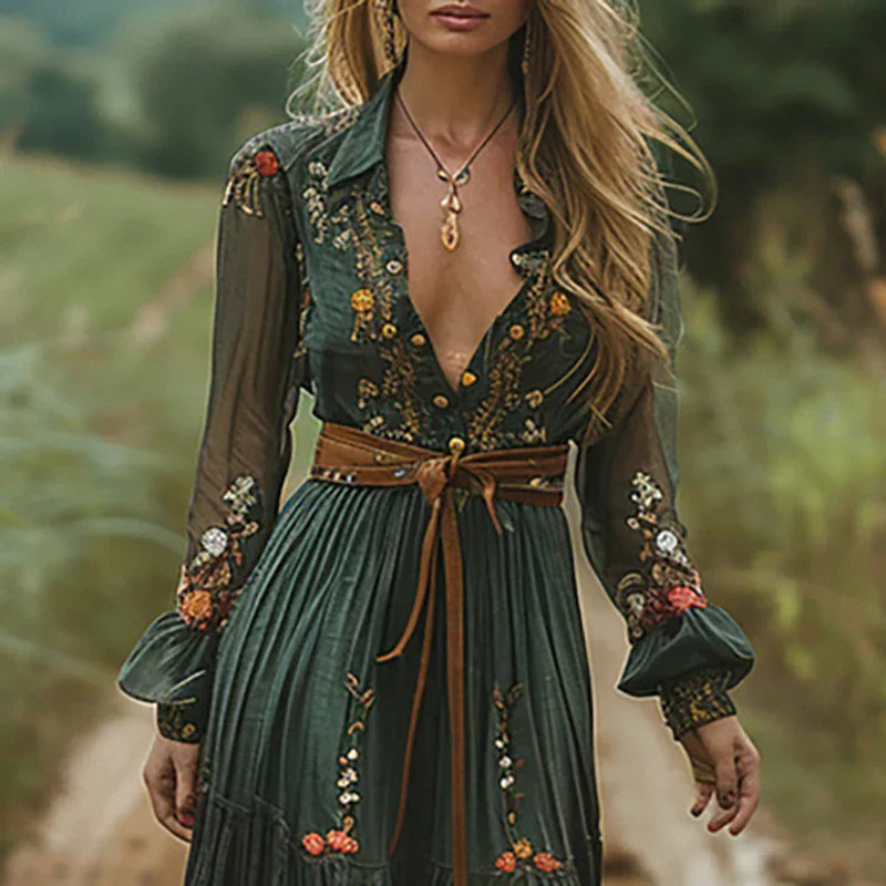 Floral embroidered tiered maxi dress