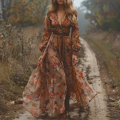 Selvara | Long Sleeve Floral Boho Maxi Dress