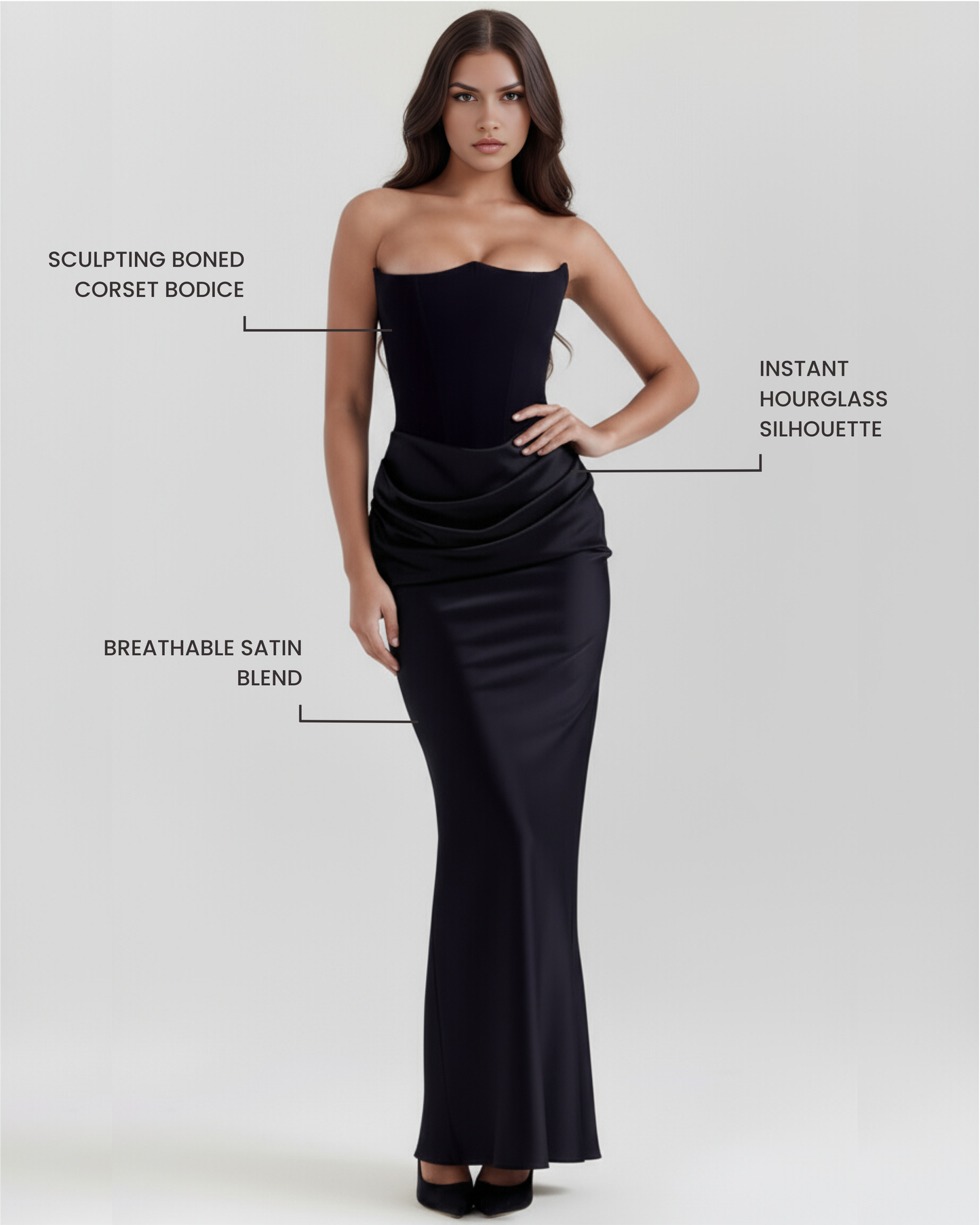 Honorine | Strapless Boned Bodice Stretch Crepe Maxi Evening Dress