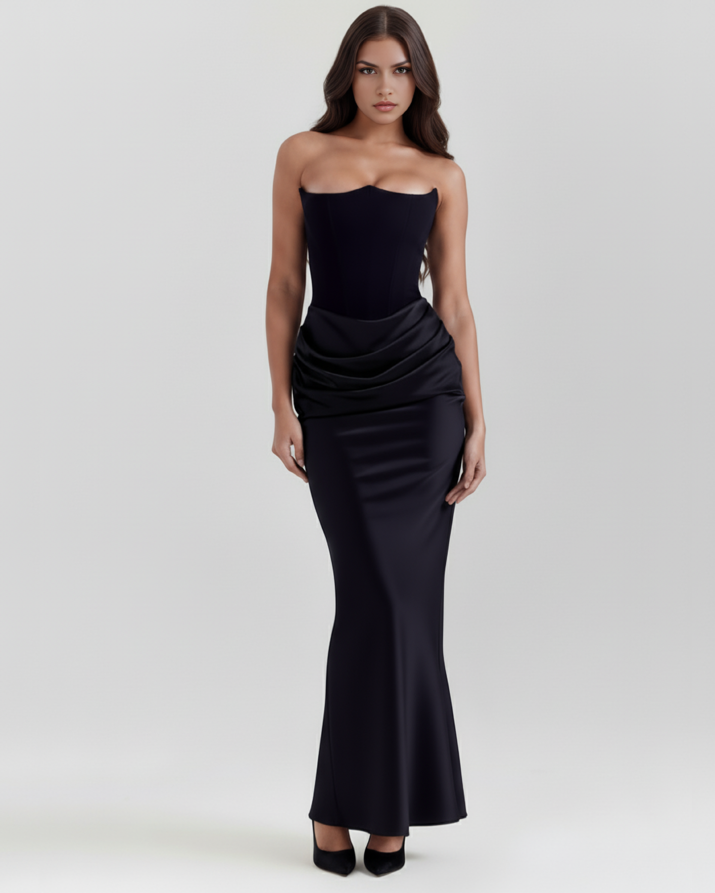 Honorine | Strapless Boned Bodice Stretch Crepe Maxi Evening Dress