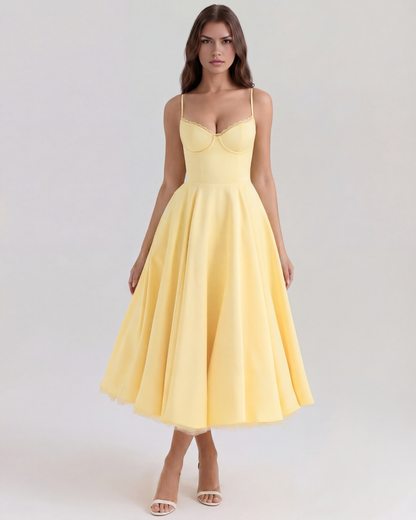 Nadine | Sweetheart Neckline Boned Tulle Midi Wedding Guest Dress