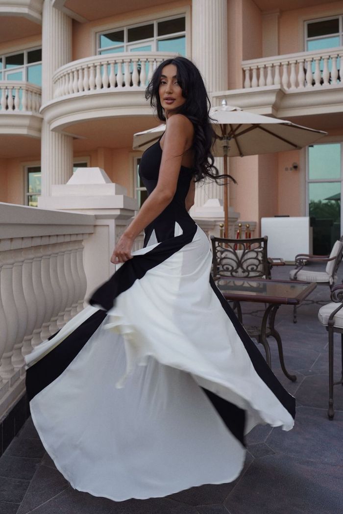 Lace panelled maxi dress, full-length view