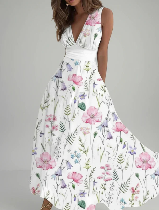 Florelle | V-Neck Floral A-Line Midi Dress