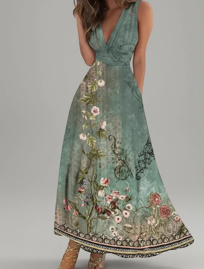 Florelle | V-Neck Floral A-Line Midi Dress