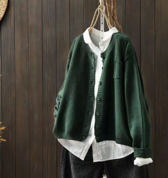 Open-front cardigan showing front pocket