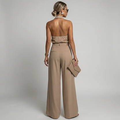 Wide-leg jumpsuit with belted waist