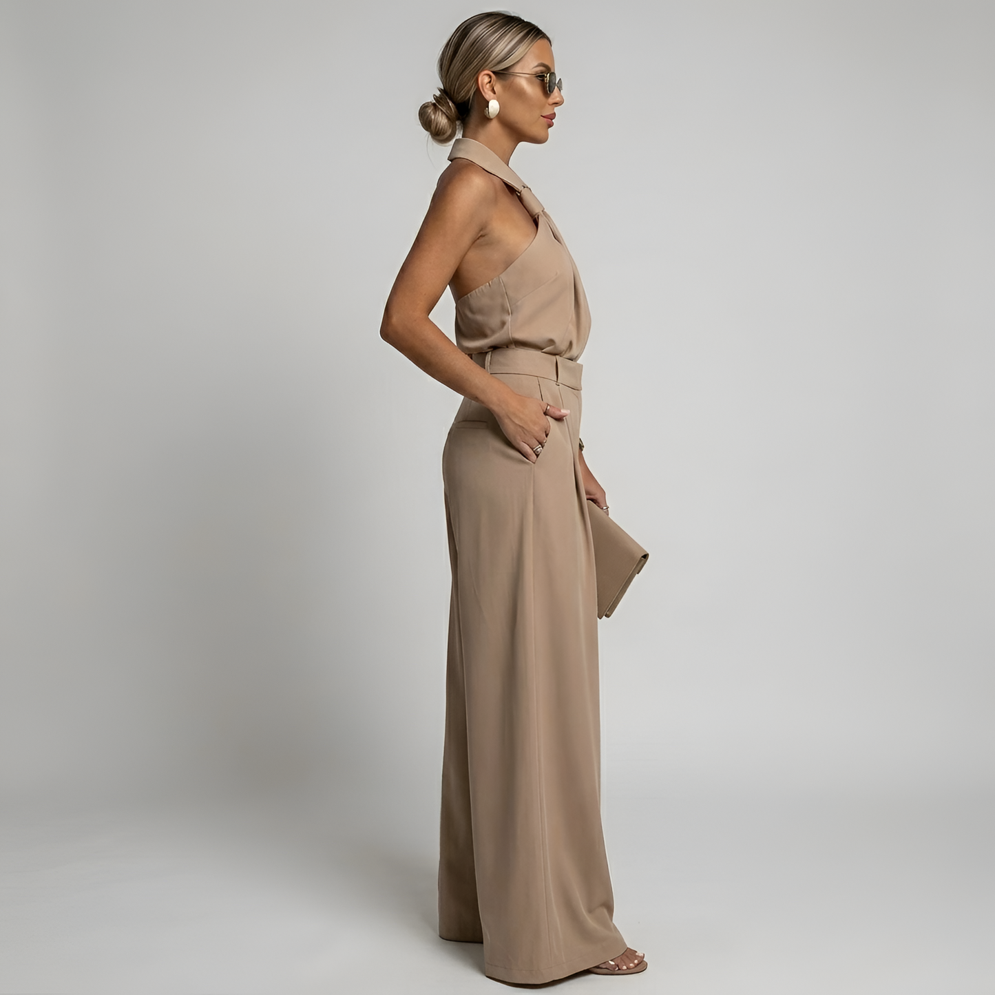 Elegant high neck wide-leg jumpsuit